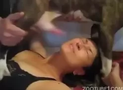 Cachorro gozando no rosto da amadora em porno zoo